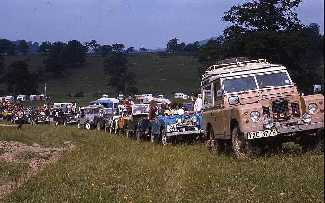 A long line of members' Land Rovers at Eastnor